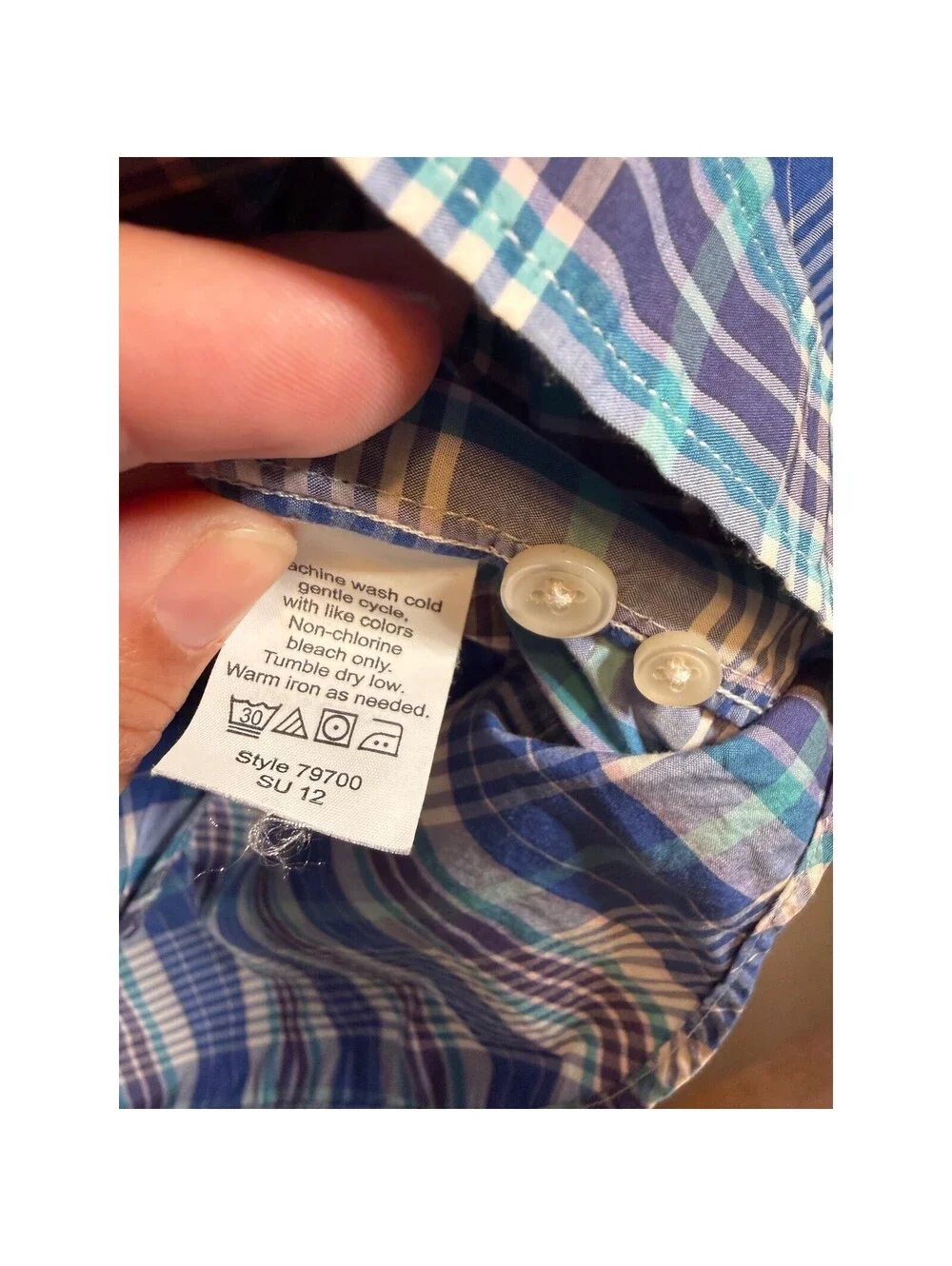 JCrew Mens Lightweight Cotton Plaid Button Down Shirt Blue Teal Purple 79700 S